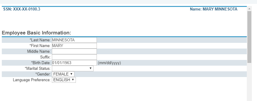 Edit Employee Basic Information Screen