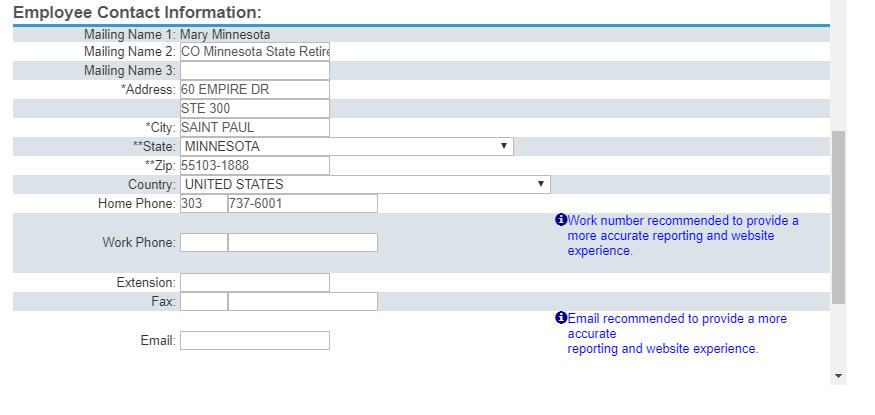Edit Employee Contact Information Screen
